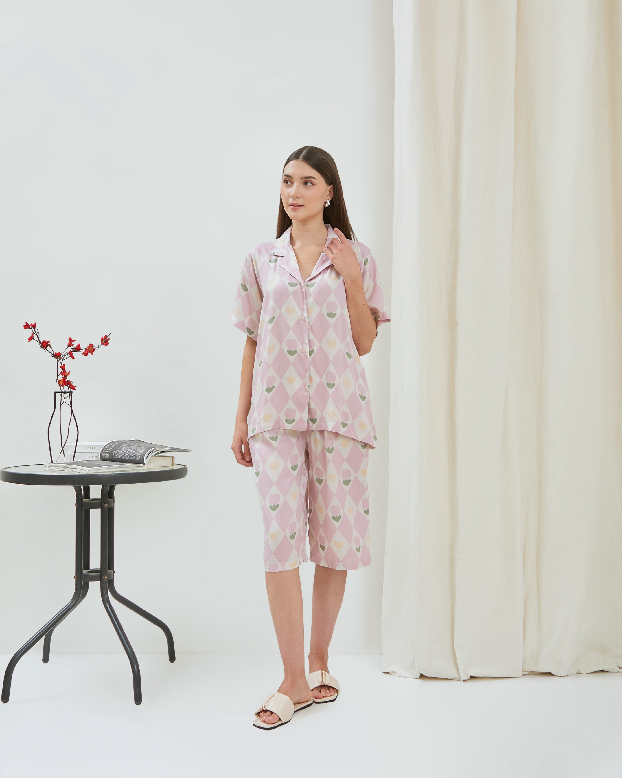 Alleya Piyama Set Celana 7/8 - DYD Label - One Set Bahan Rayon