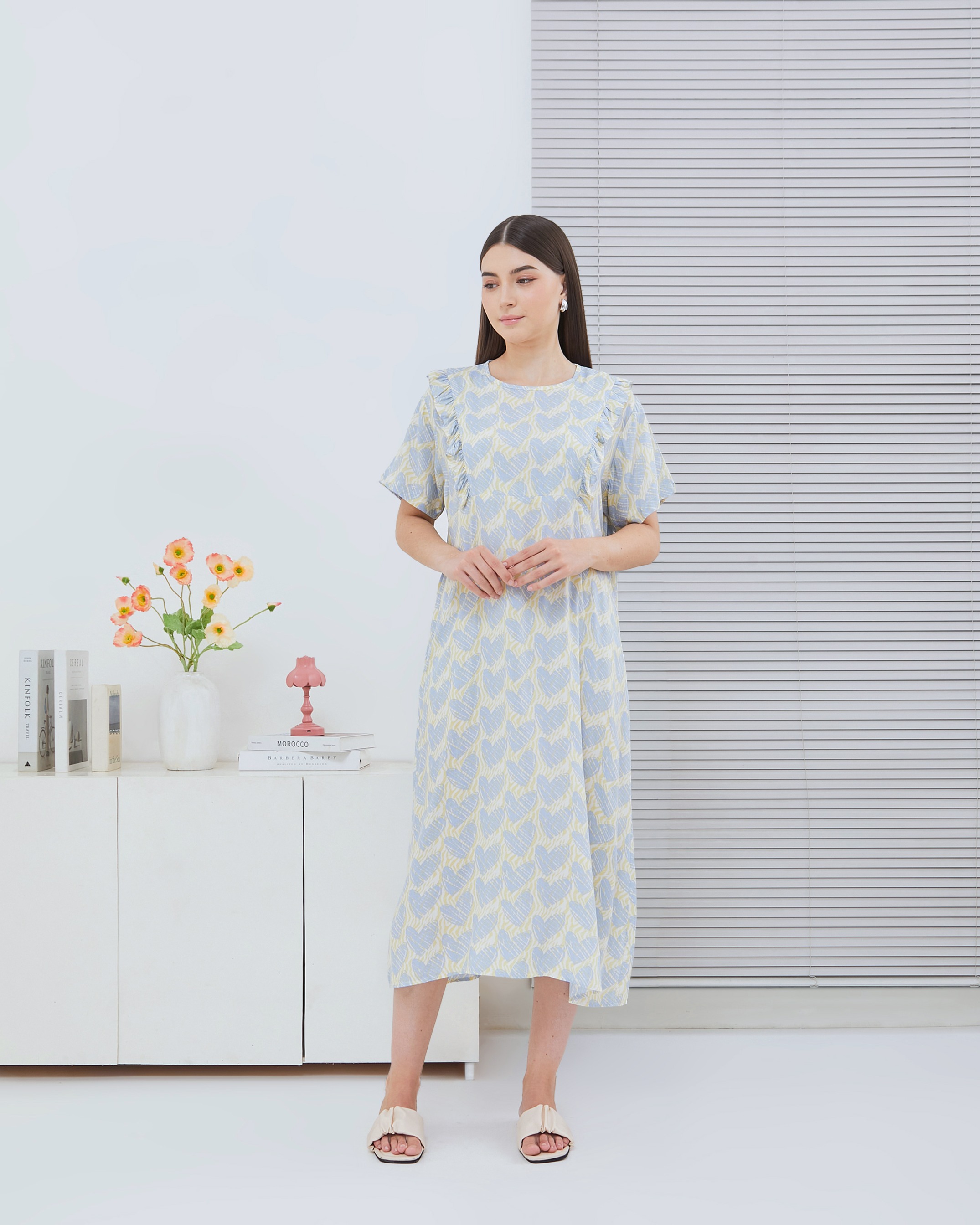 Maudy Midi Dress Menyusui - DYD Label - Homedress Bahan Rayon Bukaan Samping