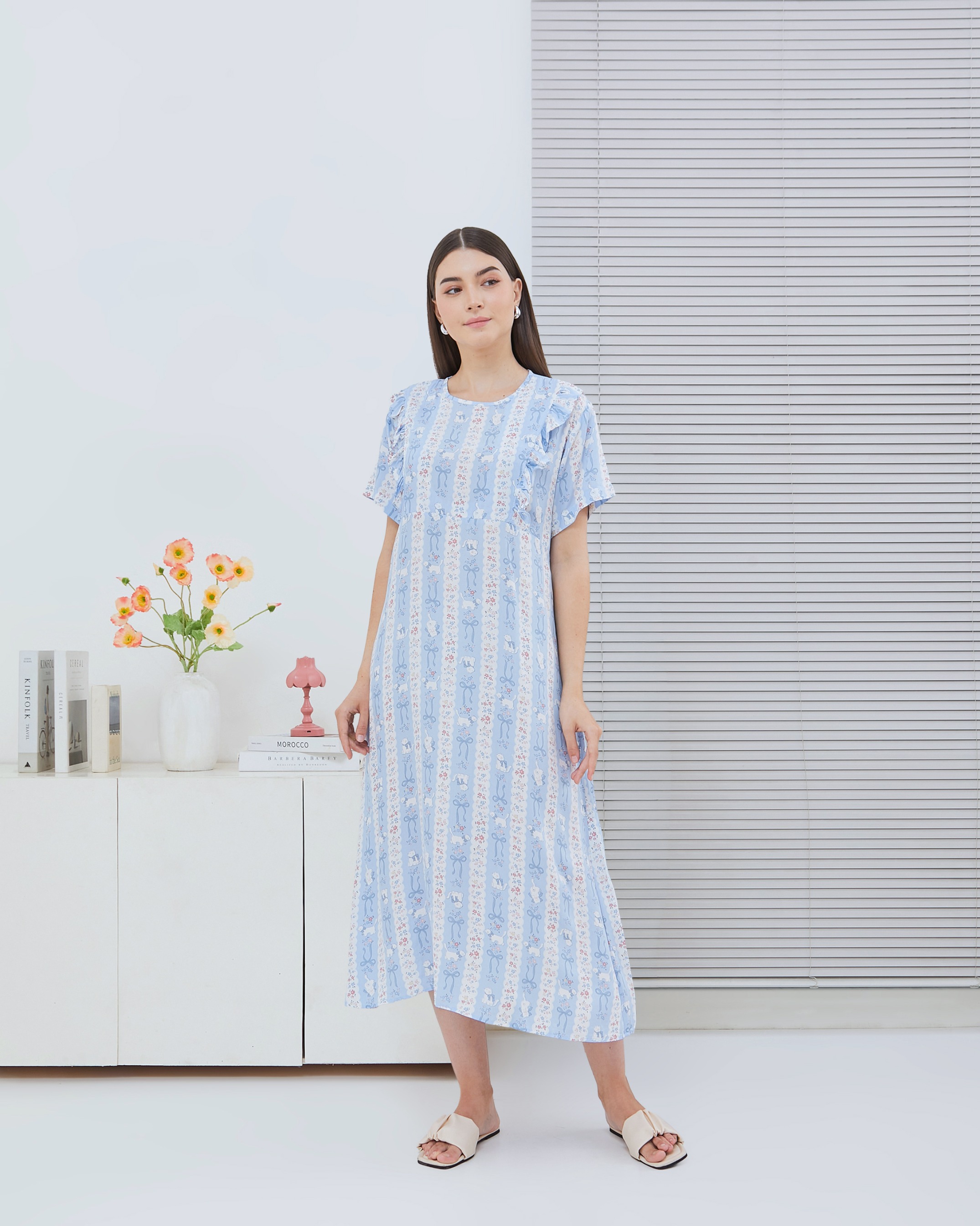 Maudy Midi Dress Menyusui - DYD Label - Homedress Bahan Rayon Bukaan Samping