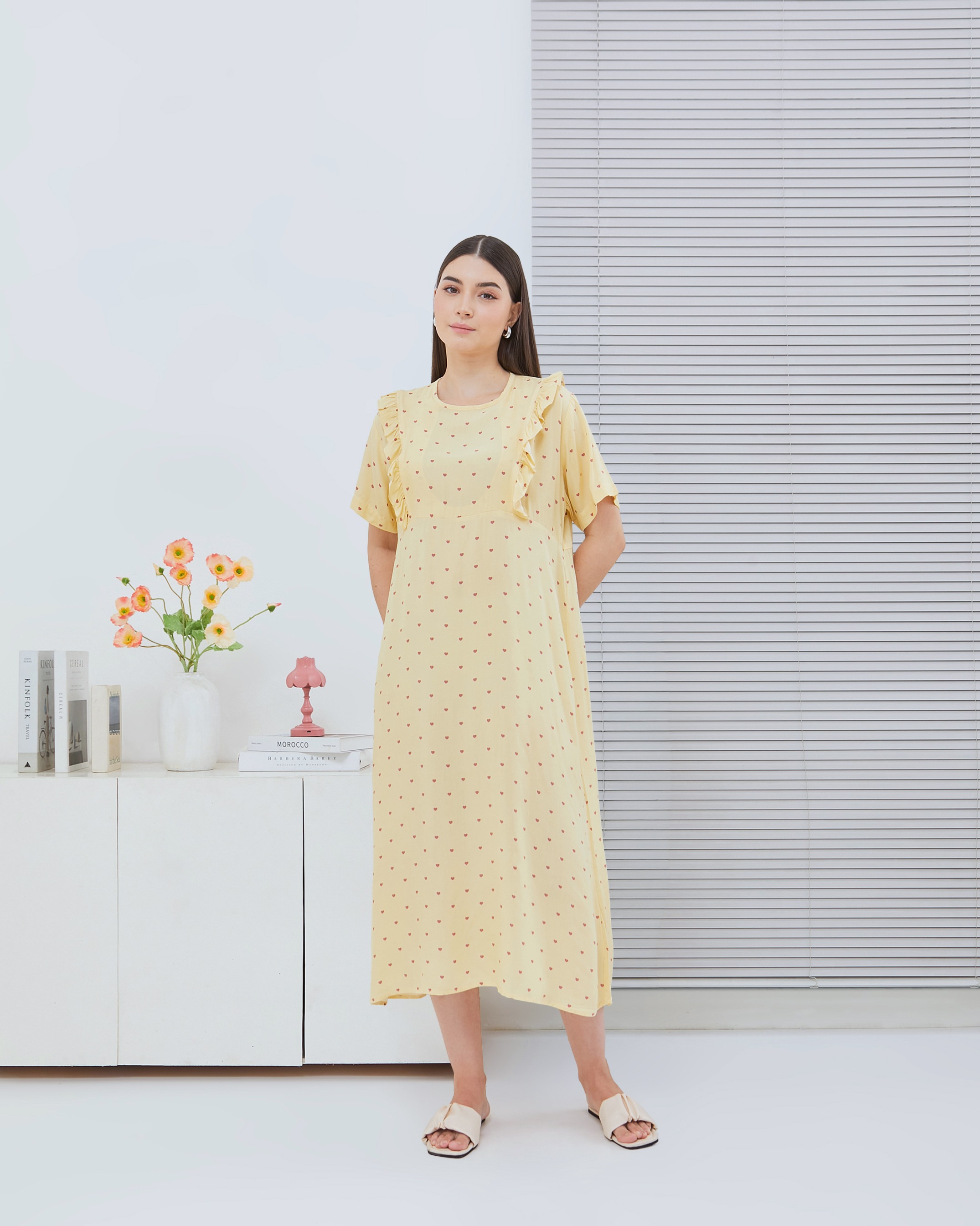 Maudy Midi Dress Menyusui - DYD Label - Homedress Bahan Rayon Bukaan Samping
