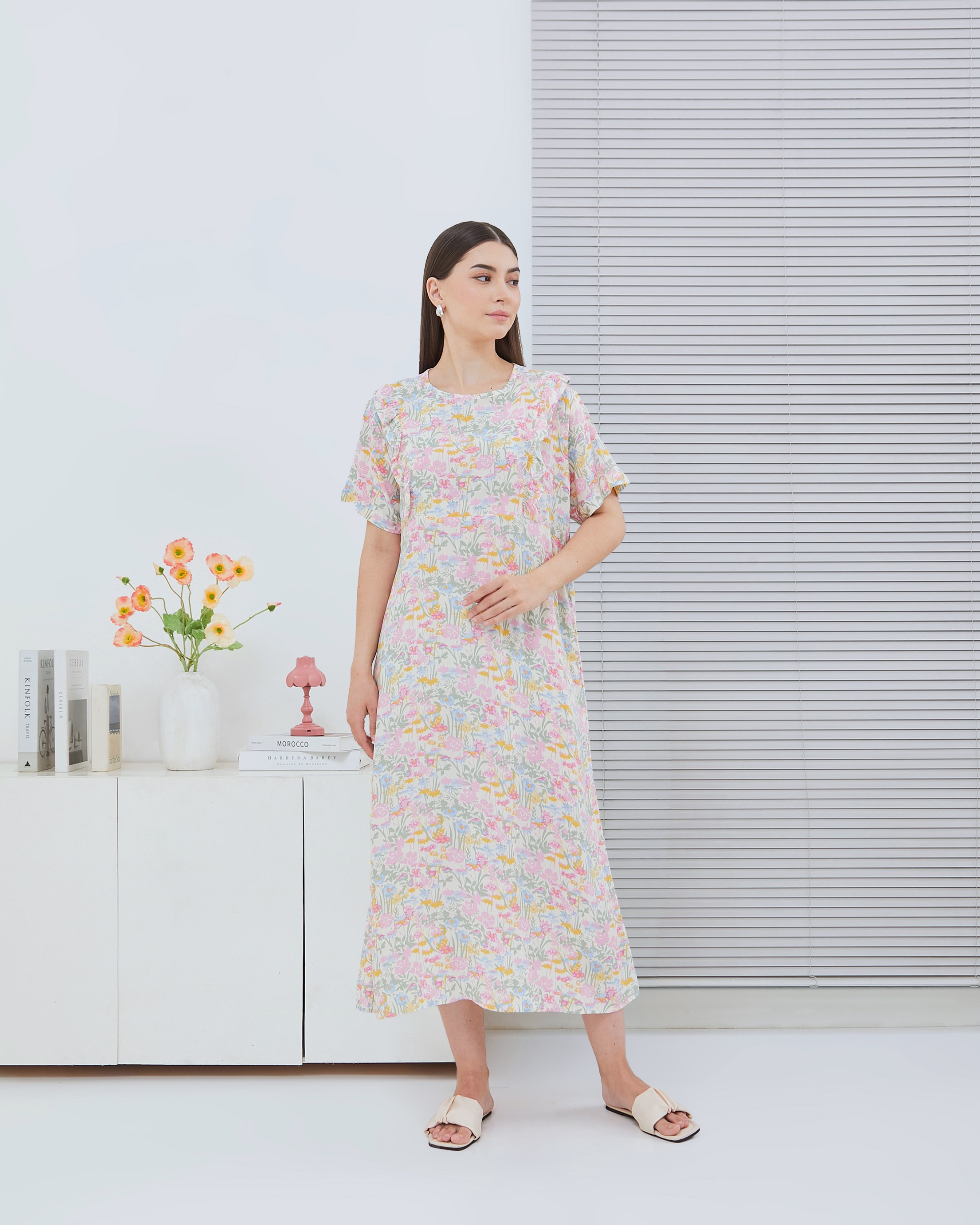 Maudy Midi Dress Menyusui - DYD Label - Homedress Bahan Rayon Bukaan Samping
