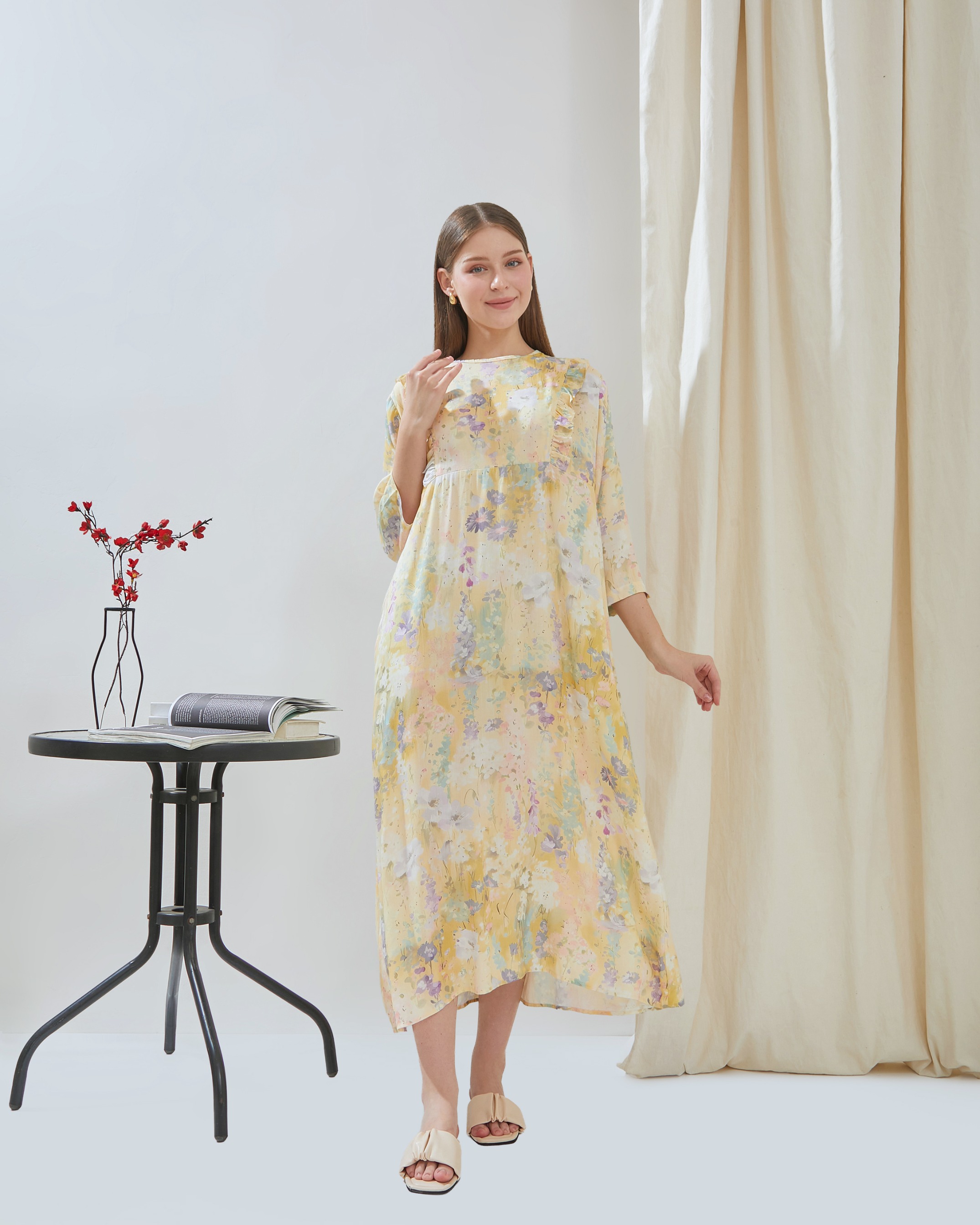 Maudy Maxi Dress Menyusui - DYD Label - Homedress Bahan Rayon Bukaan Samping