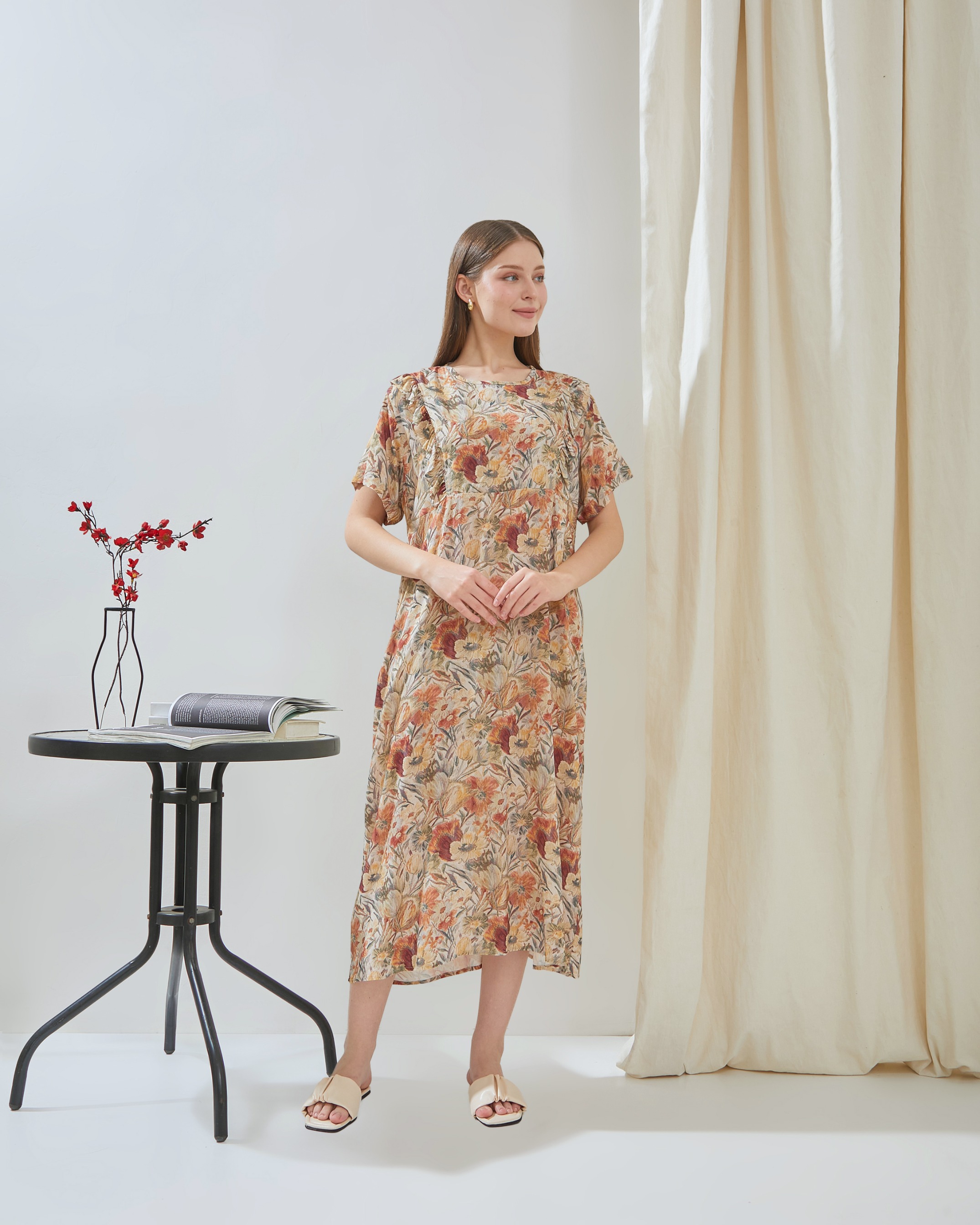 Maudy Midi Dress Menyusui - DYD Label - Homedress Bahan Rayon Bukaan Samping