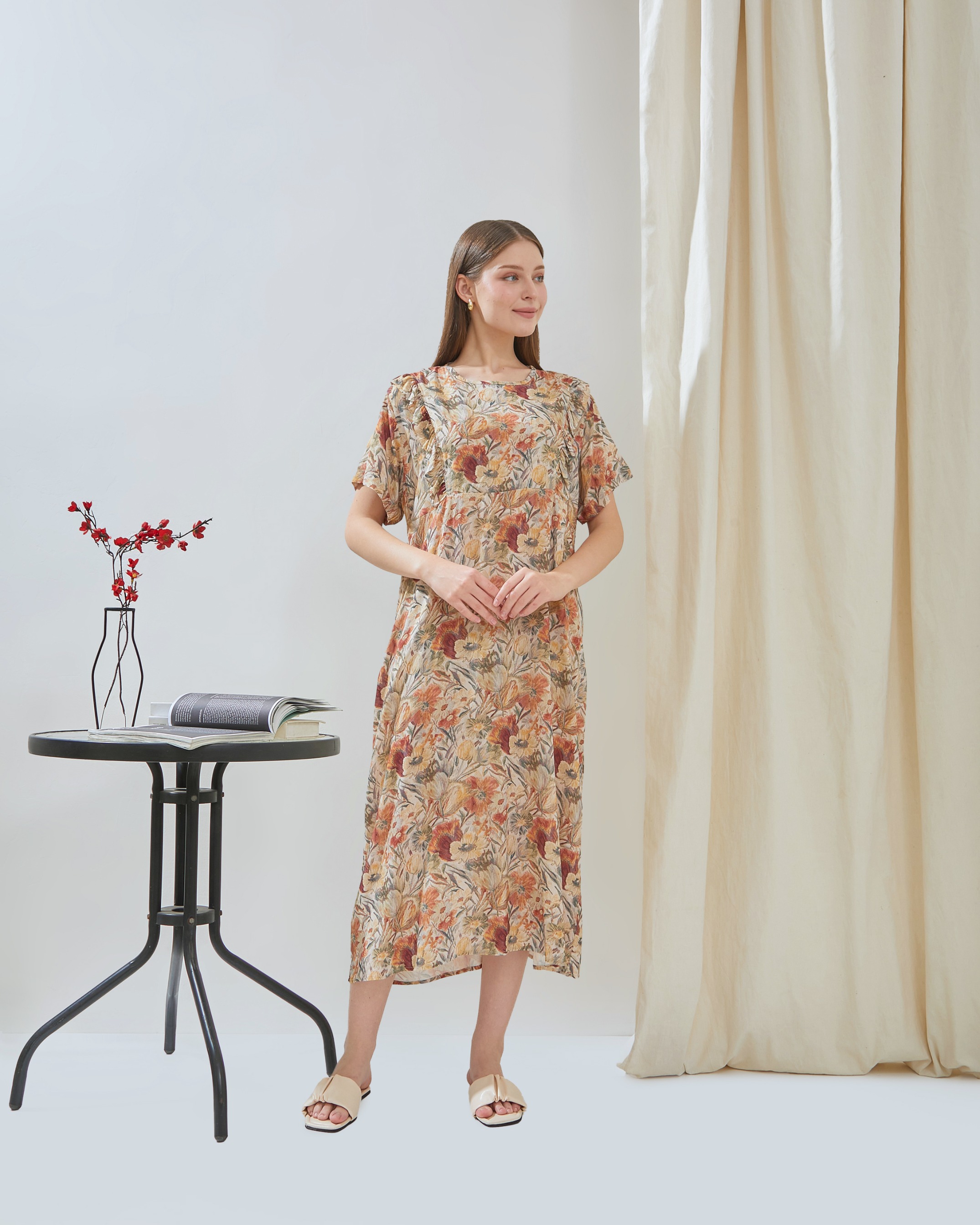 Maudy Midi Dress Menyusui - DYD Label - Homedress Bahan Rayon Bukaan Samping