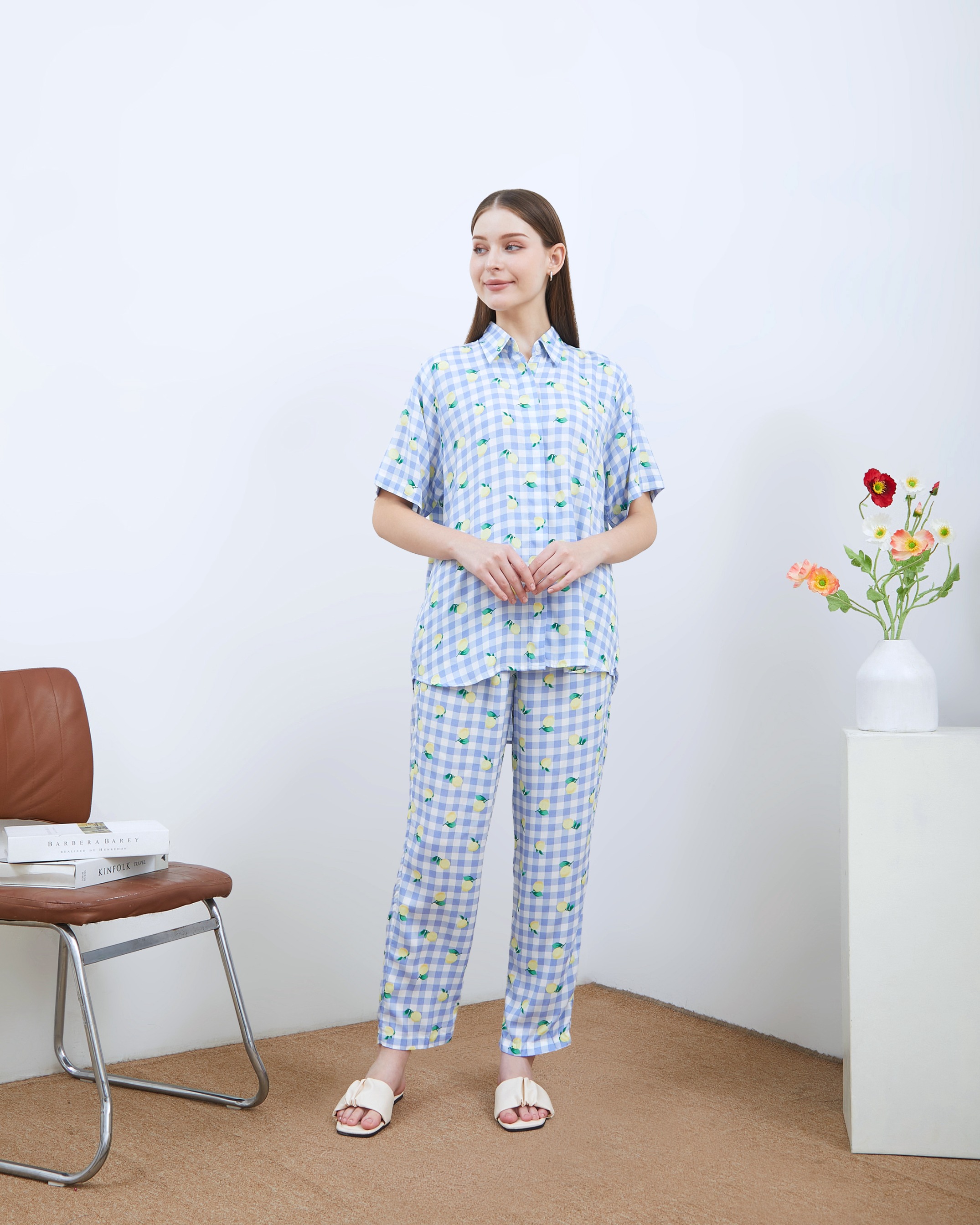 Alesya Piyama Set Lengan Pendek - DYD Label - One Set Bahan Rayon