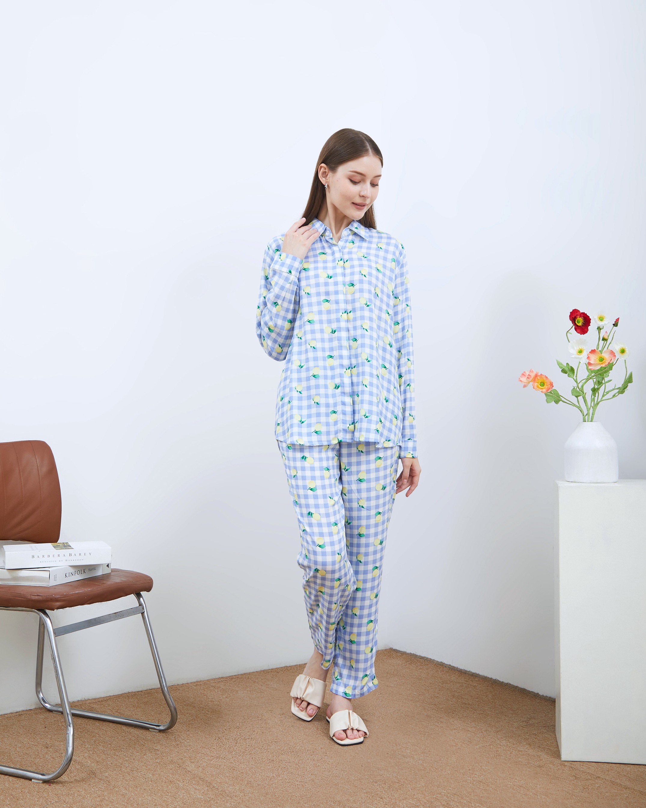 Alesya Piyama Set Lengan Panjang - DYD Label - One Set Bahan Rayon