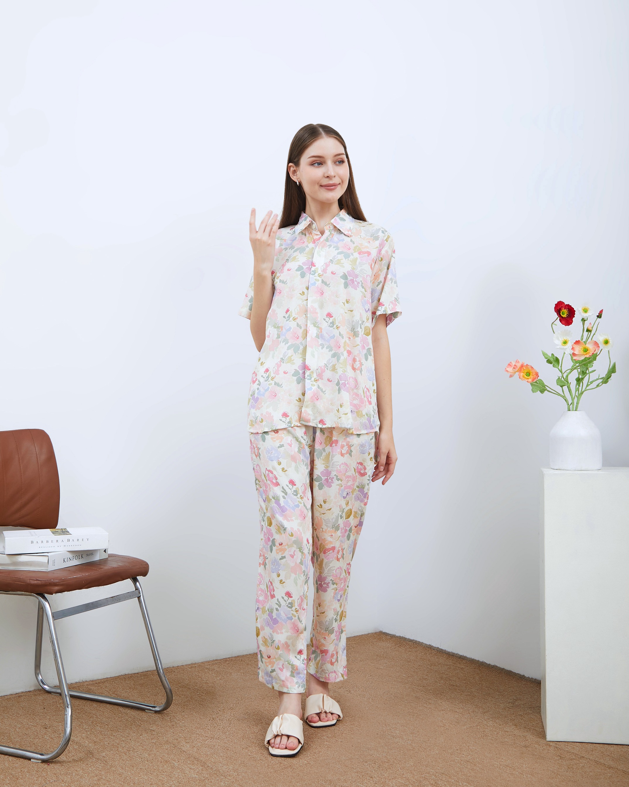 Alesya Piyama Set Lengan Pendek - DYD Label - One Set Bahan Rayon