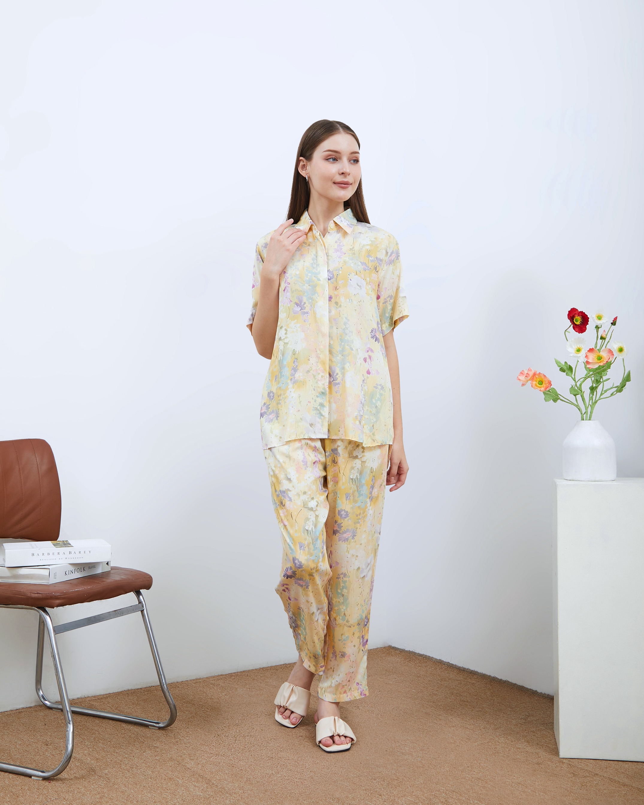 Alesya Piyama Set Lengan Pendek - DYD Label - One Set Bahan Rayon