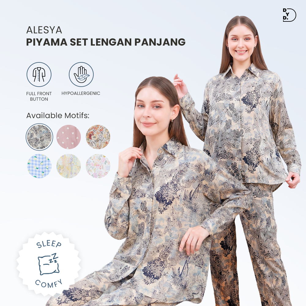 Alesya Piyama Set Lengan Panjang - DYD Label - One Set Bahan Rayon