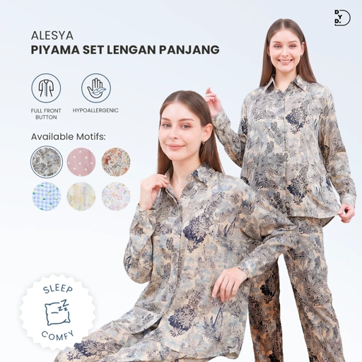 Alesya Piyama Set Lengan Panjang - DYD Label - One Set Bahan Rayon