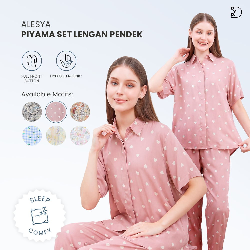 Alesya Piyama Set Lengan Pendek - DYD Label - One Set Bahan Rayon