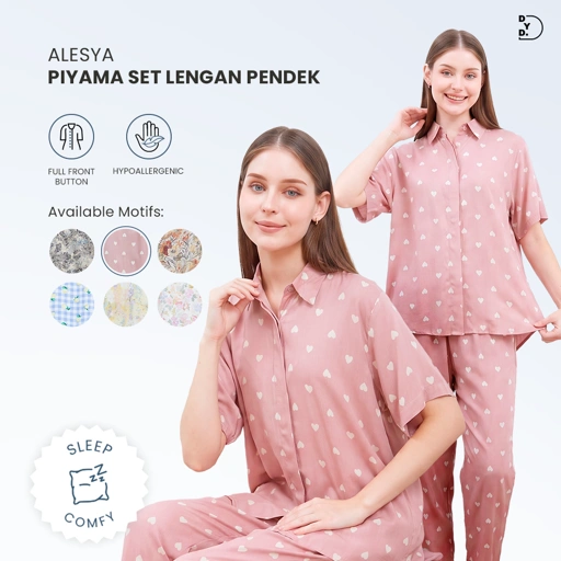Alesya Piyama Set Lengan Pendek - DYD Label - One Set Bahan Rayon
