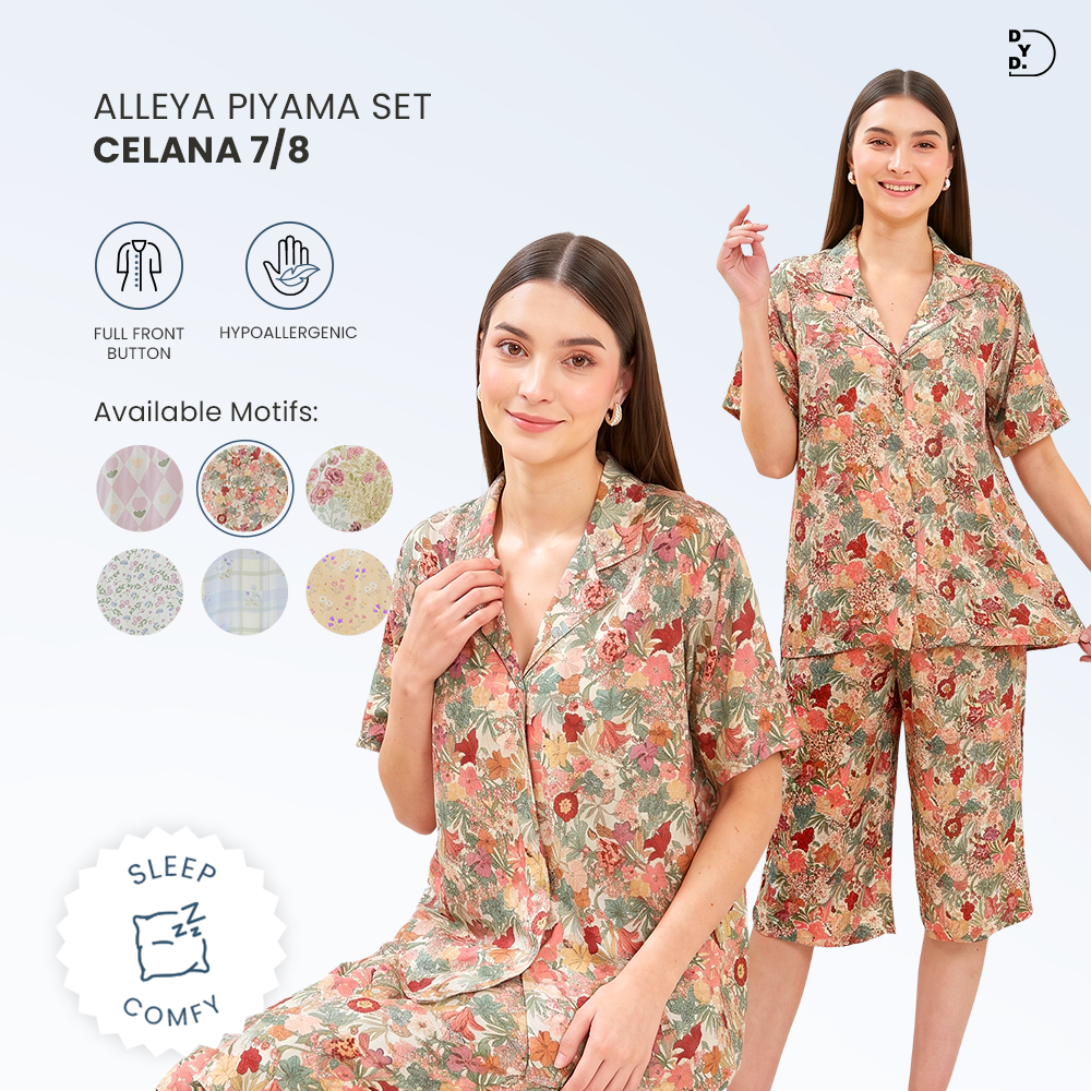 Alleya Piyama Set Celana 7/8 - DYD Label - One Set Bahan Rayon