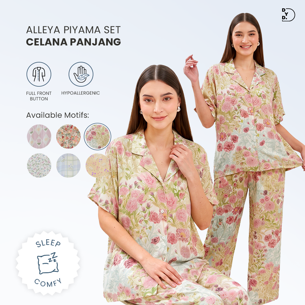 Alleya Piyama Set Celana Panjang - DYD Label - One Set Bahan Rayon