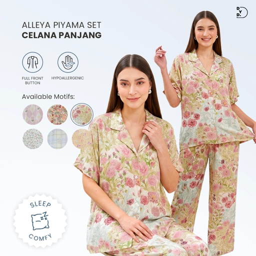 Alleya Piyama Set Celana Panjang - DYD Label - One Set Bahan Rayon