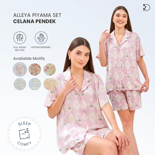 Alleya Piyama Set Celana Pendek - DYD Label - One Set Bahan Rayon