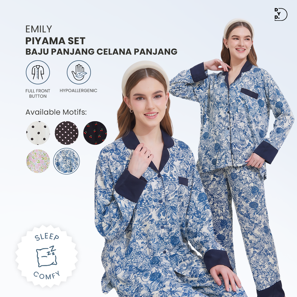 Emily Piyama Baju Panjang & Celana Panjang - DYD Label - One Set Bahan Rayon