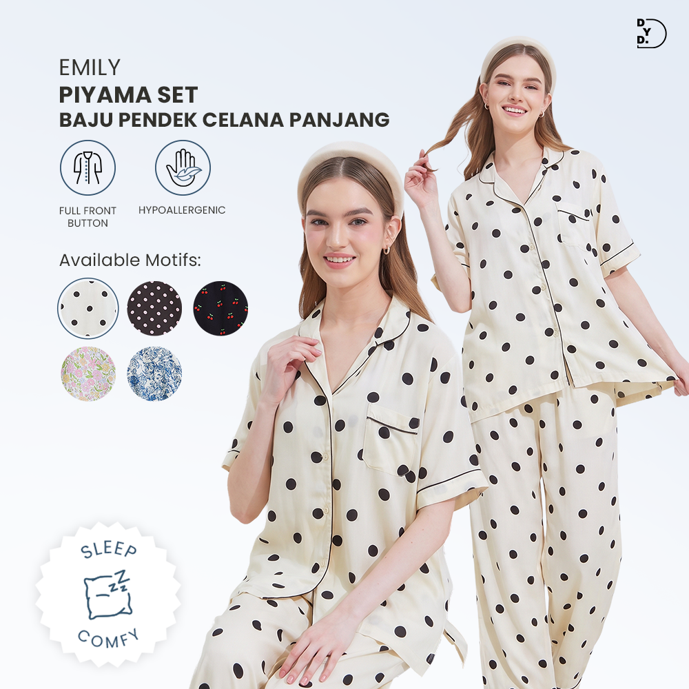 Emily Piyama Baju Pendek & Celana Panjang - DYD Label - One Set Bahan Rayon