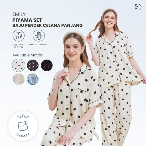 Emily Piyama Baju Pendek & Celana Panjang - DYD Label - One Set Bahan Rayon