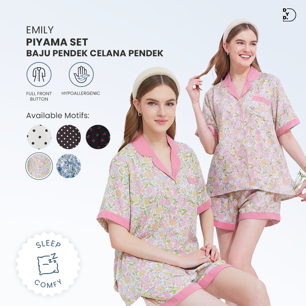 Emily Piyama Baju Pendek & Celana Pendek - DYD Label - One Set Bahan Rayon