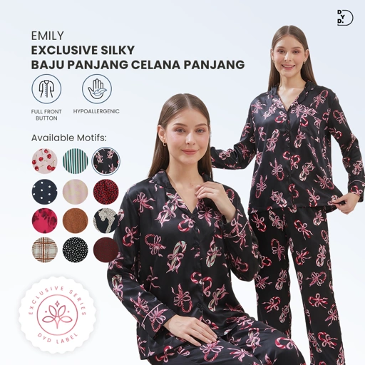 Emily Piyama Exclusive Silky Series Baju Panjang & Celana Panjang - DYD Label - One Set Bahan Silk