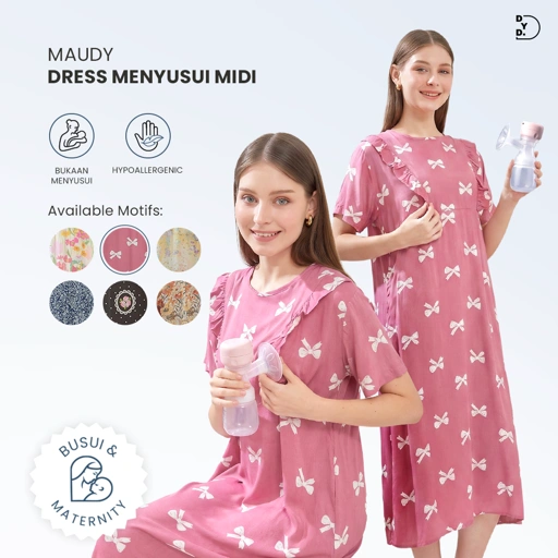 Maudy Midi Dress Menyusui - DYD Label - Homedress Bahan Rayon Bukaan Samping