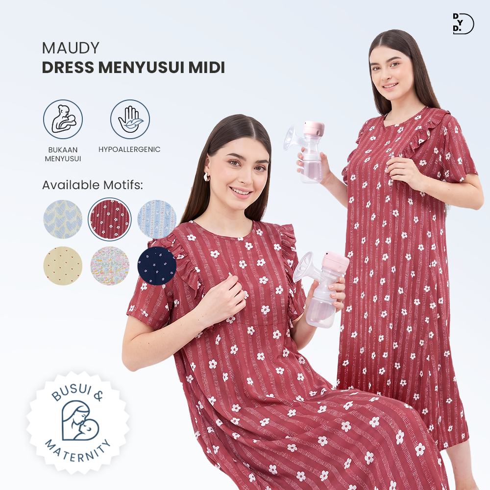 Maudy Midi Dress Menyusui - DYD Label - Homedress Bahan Rayon Bukaan Samping