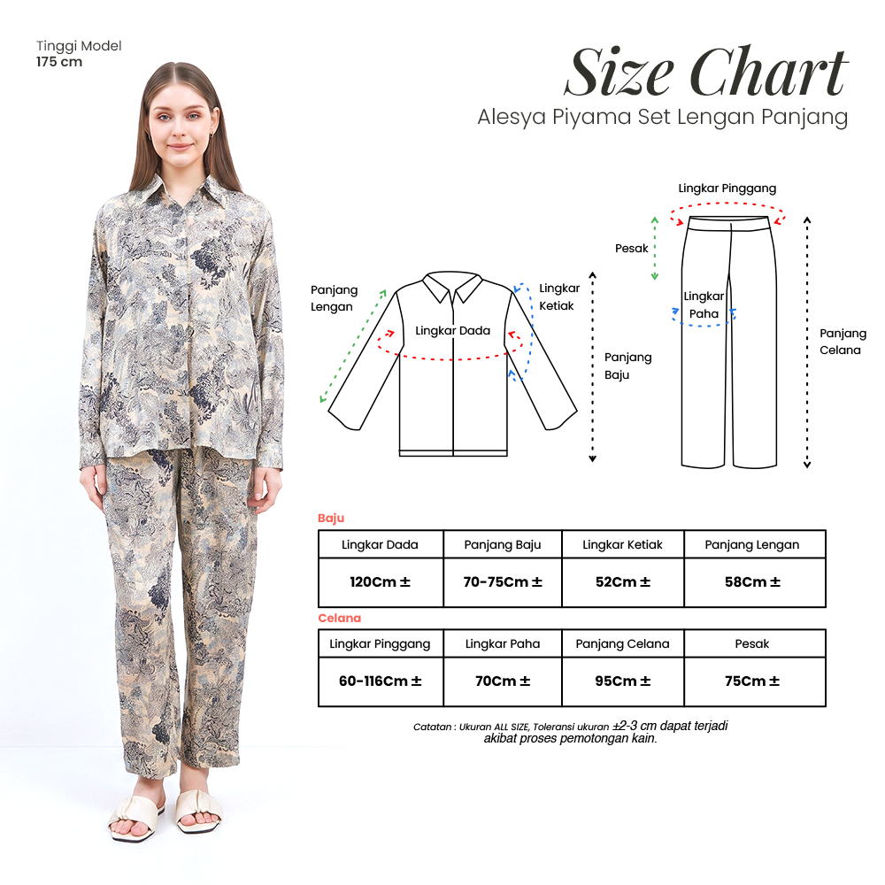 Alesya Piyama Set Lengan Panjang - DYD Label - One Set Bahan Rayon
