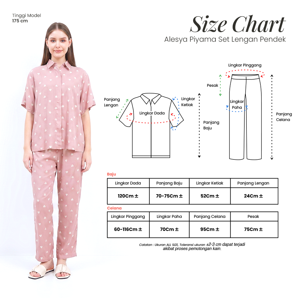 Alesya Piyama Set Lengan Pendek - DYD Label - One Set Bahan Rayon