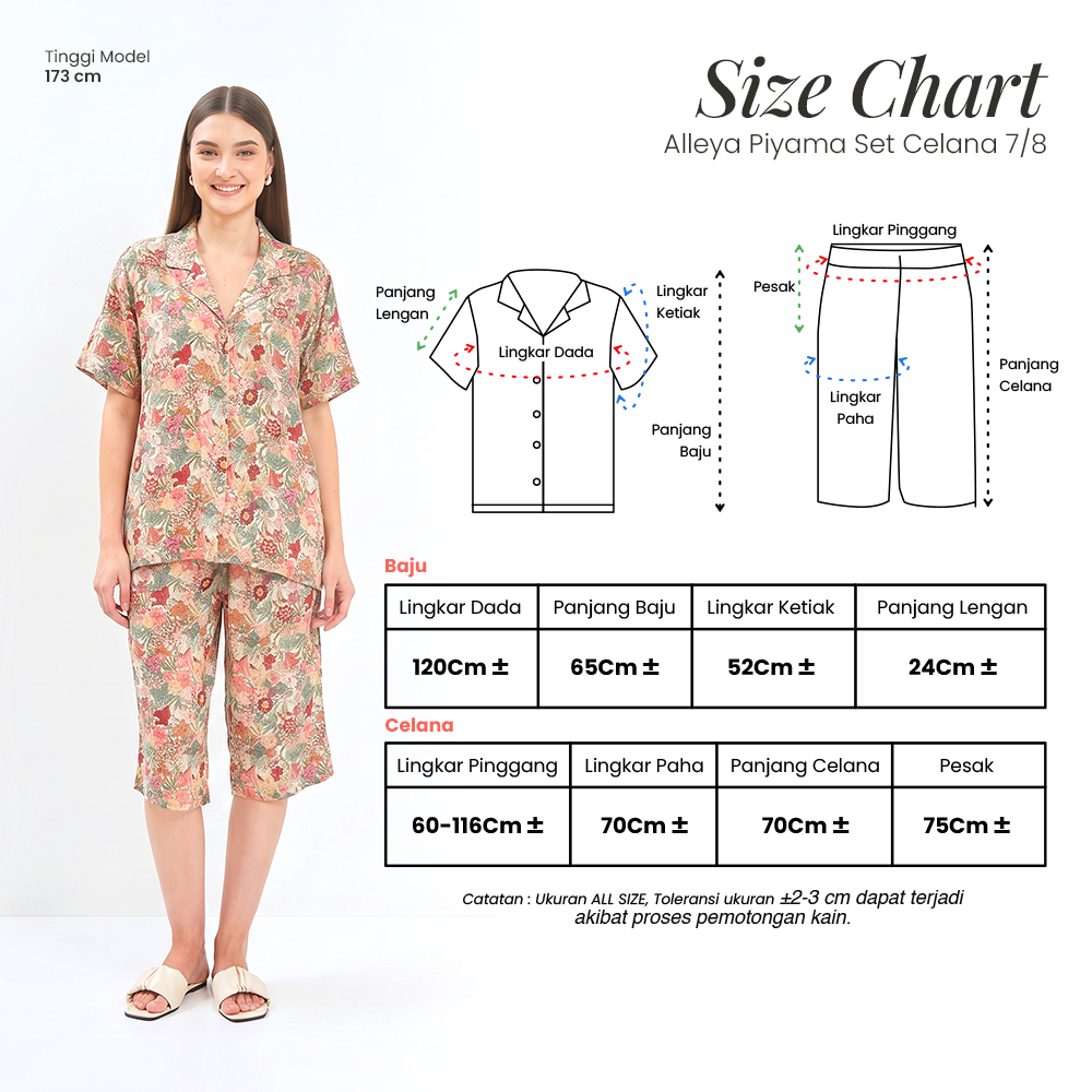 Alleya Piyama Set Celana 7/8 - DYD Label - One Set Bahan Rayon
