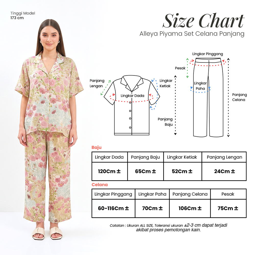 Alleya Piyama Set Celana Panjang - DYD Label - One Set Bahan Rayon