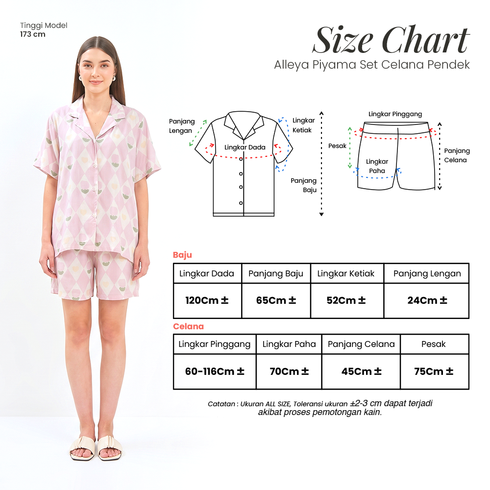 Alleya Piyama Set Celana Pendek - DYD Label - One Set Bahan Rayon