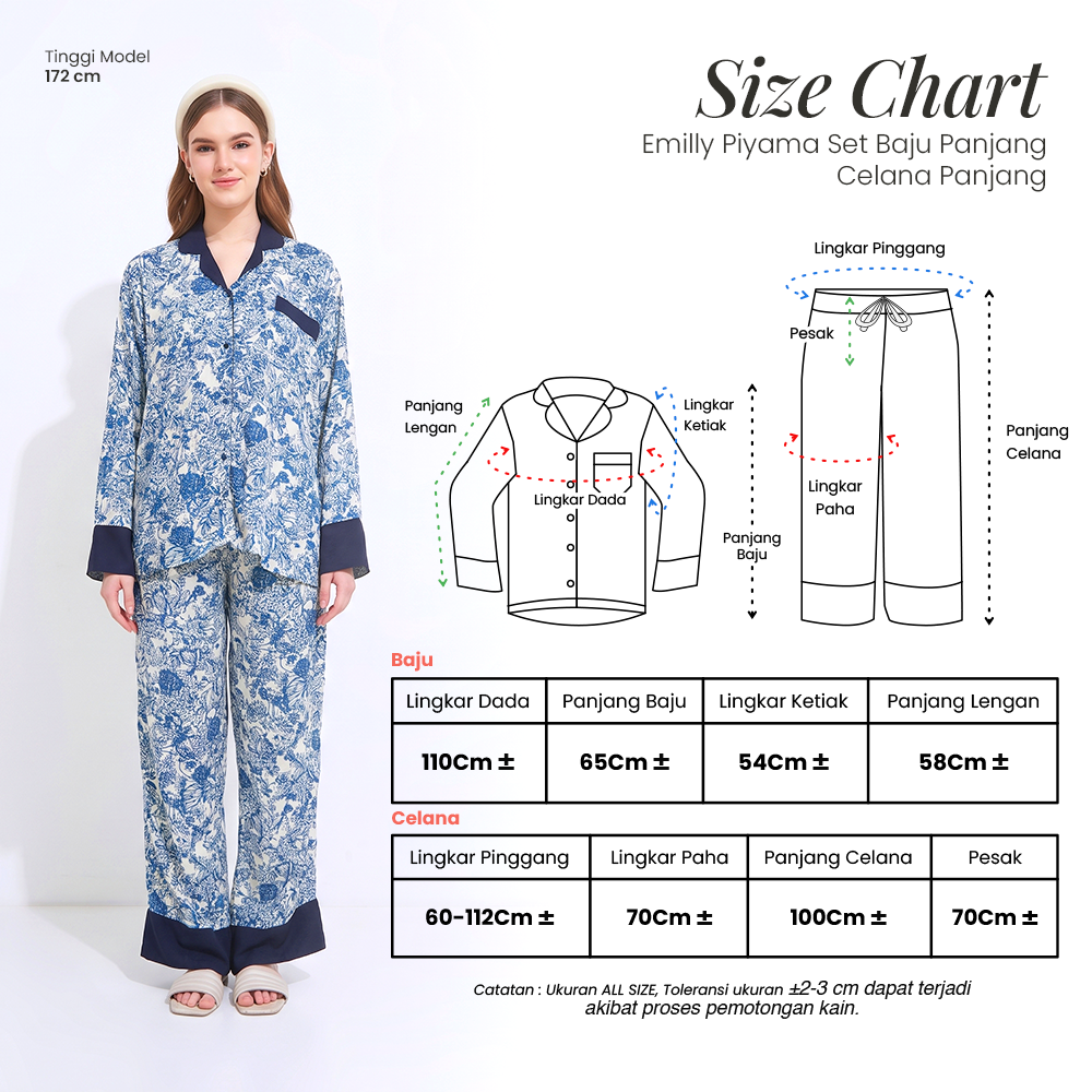 Emily Piyama Baju Panjang & Celana Panjang - DYD Label - One Set Bahan Rayon