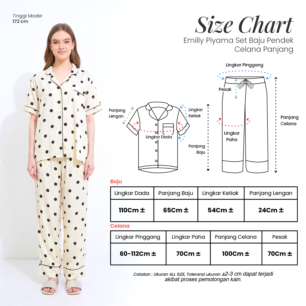 Emily Piyama Baju Pendek & Celana Panjang - DYD Label - One Set Bahan Rayon