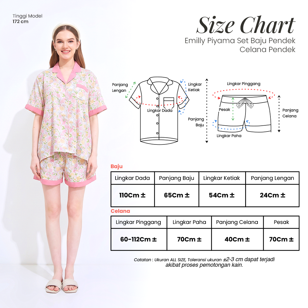 Emily Piyama Baju Pendek & Celana Pendek - DYD Label - One Set Bahan Rayon