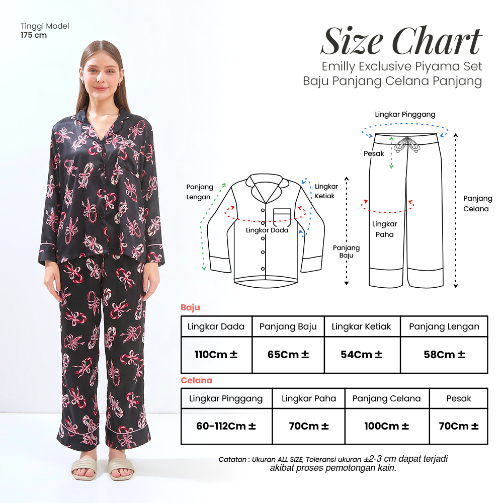 Emily Piyama Exclusive Silky Series Baju Panjang & Celana Panjang - DYD Label - One Set Bahan Silk