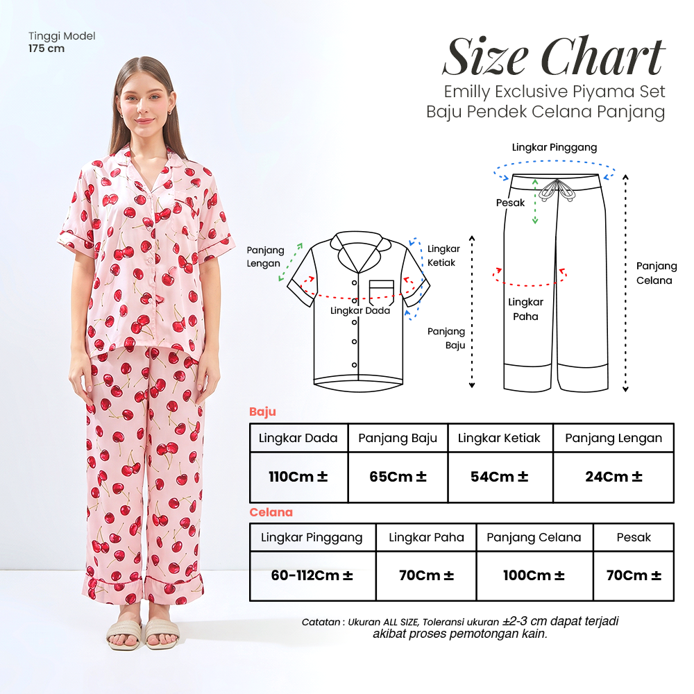 Emily Piyama Exclusive Silky Series Baju Pendek & Celana Panjang - DYD Label - One Set Bahan Silk