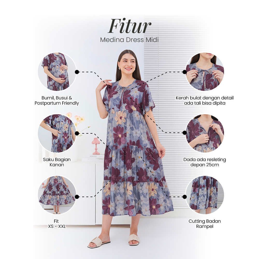 Medina Midi Dress - DYD Label - Homedress Bahan Rayon