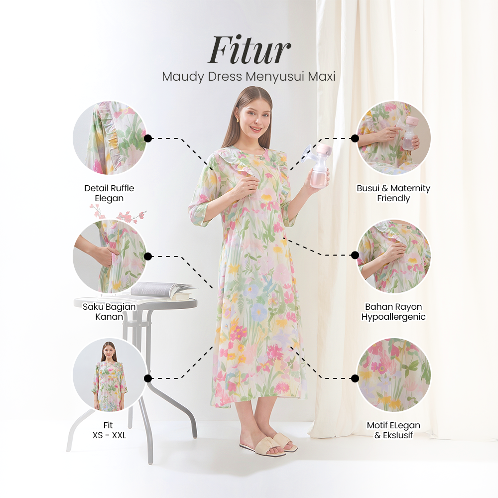 Maudy Maxi Dress Menyusui - DYD Label - Homedress Bahan Rayon Bukaan Samping
