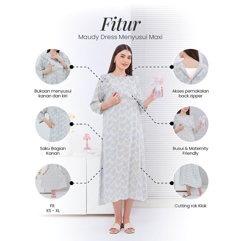 Maudy Maxi Dress Menyusui - DYD Label - Homedress Bahan Rayon Bukaan Samping