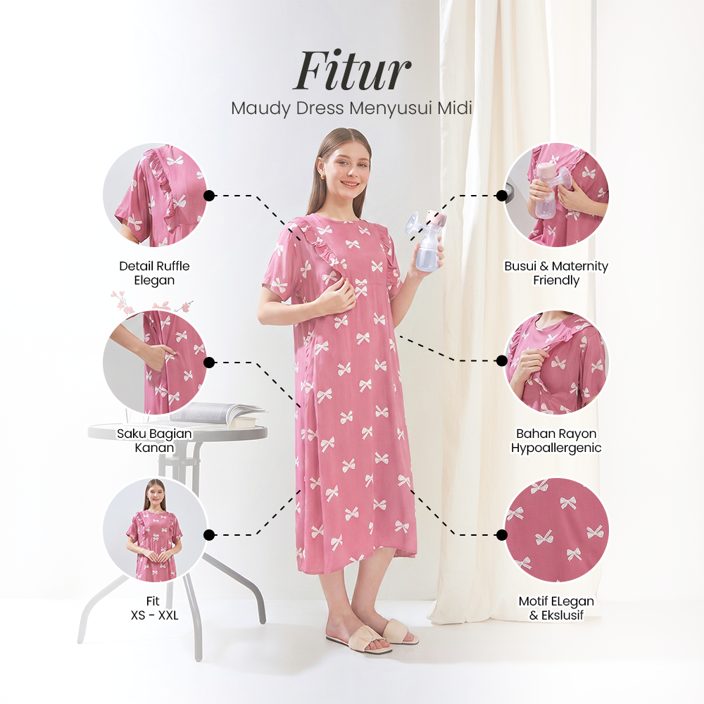 Maudy Midi Dress Menyusui - DYD Label - Homedress Bahan Rayon Bukaan Samping