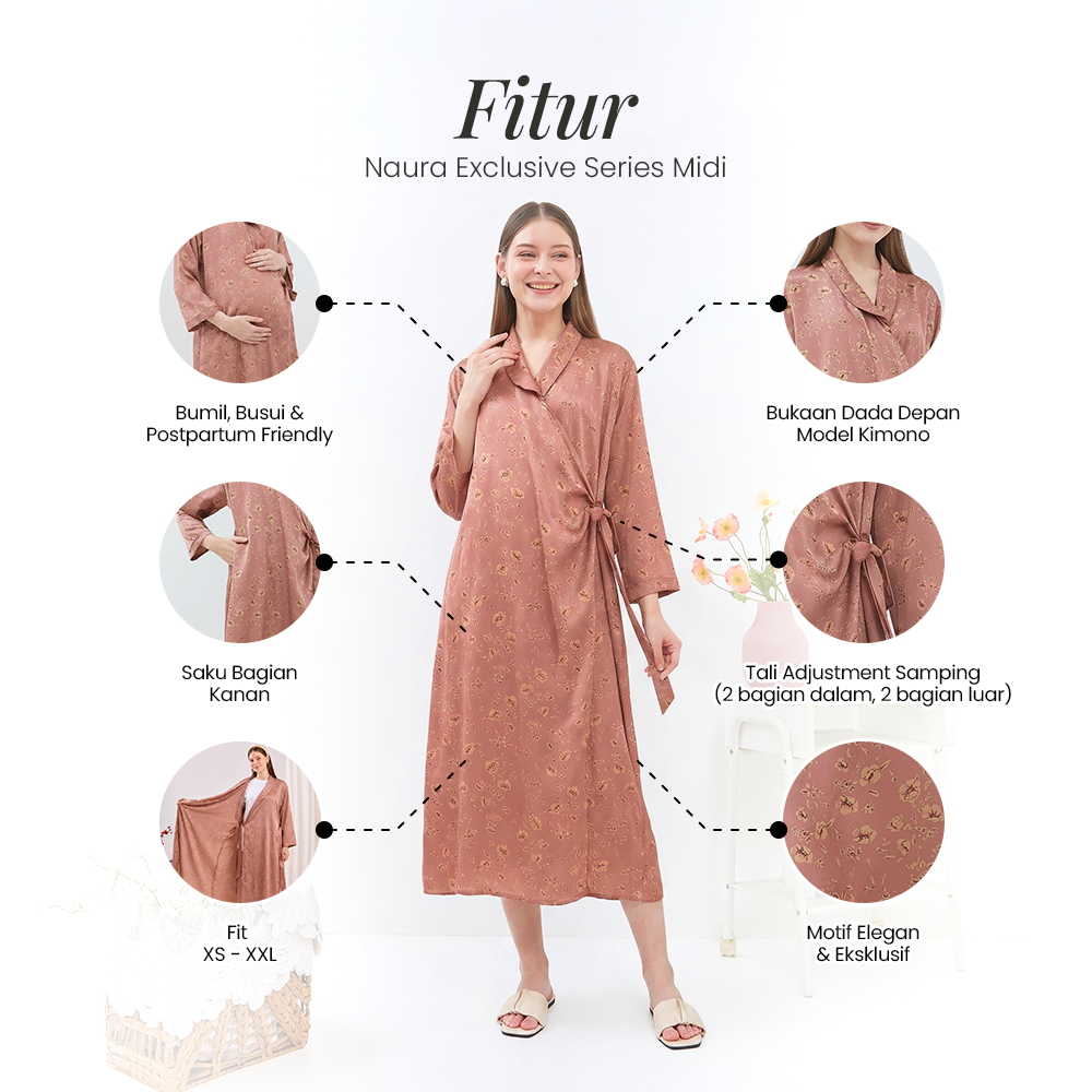 Naura Kimono Midi Exclusive Series - DYD Label - Homedress Bahan Organic Silk