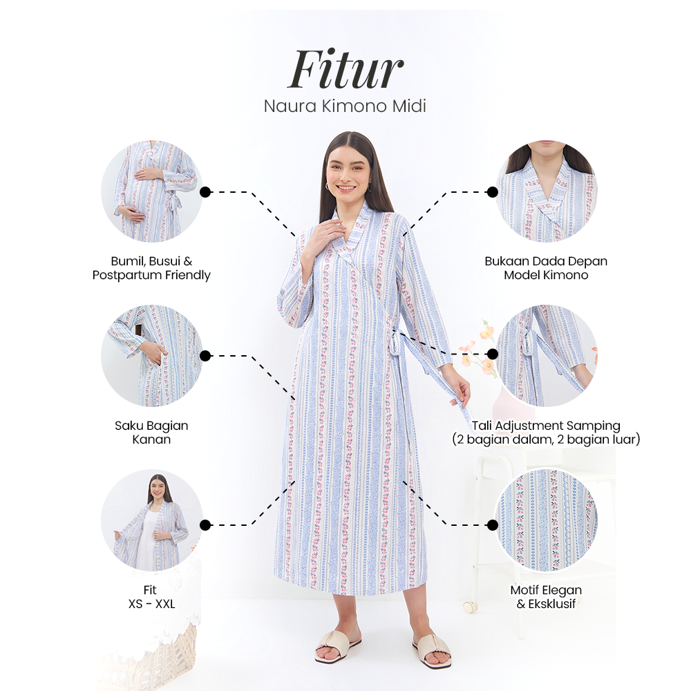 Kimono Melahirkan Naura Midi Rayon Busui | DYD Label