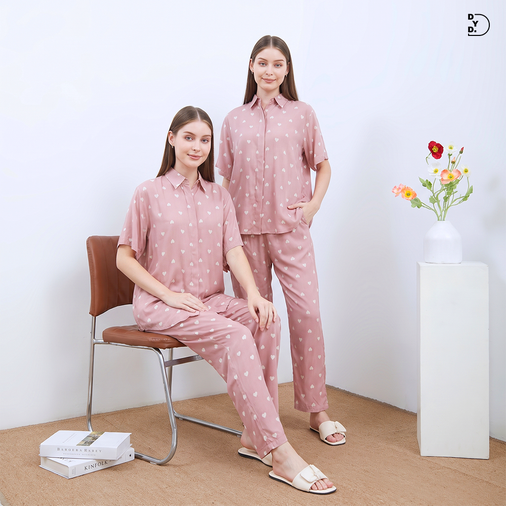 Alesya Piyama Set Lengan Pendek - DYD Label - One Set Bahan Rayon