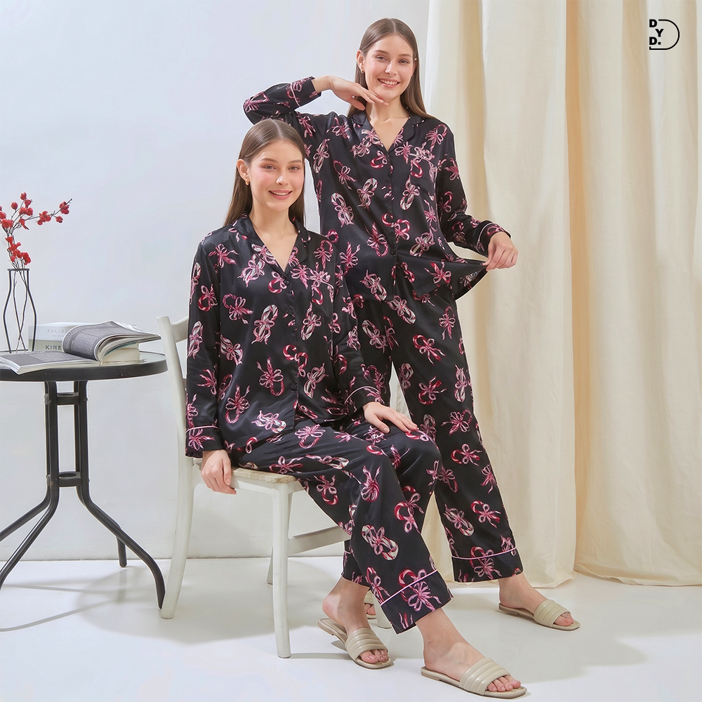 Emily Piyama Exclusive Silky Series Baju Panjang & Celana Panjang - DYD Label - One Set Bahan Silk