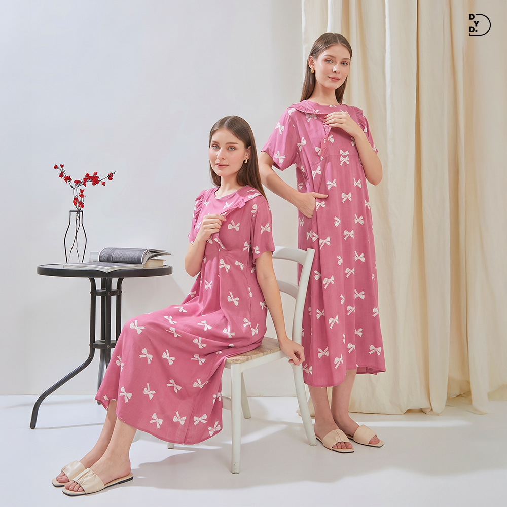 Maudy Midi Dress Menyusui - DYD Label - Homedress Bahan Rayon Bukaan Samping
