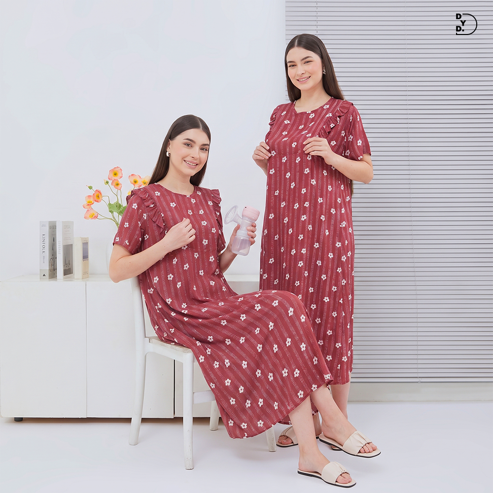 Maudy Midi Dress Menyusui - DYD Label - Homedress Bahan Rayon Bukaan Samping