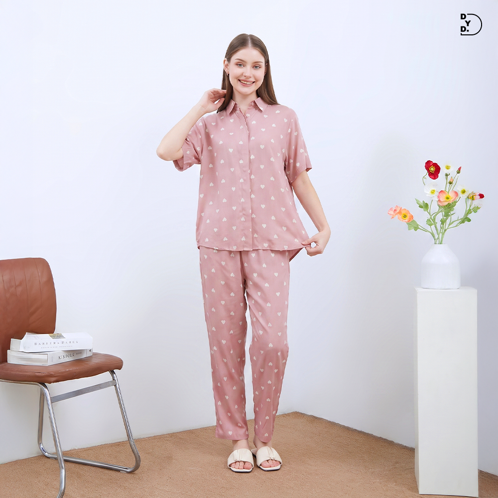 Alesya Piyama Set Lengan Pendek - DYD Label - One Set Bahan Rayon