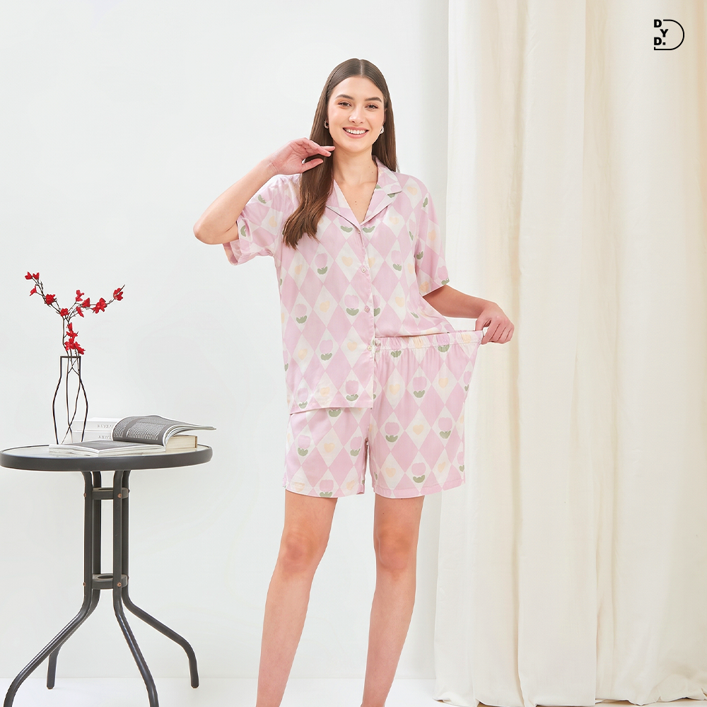 Alleya Piyama Set Celana Pendek - DYD Label - One Set Bahan Rayon