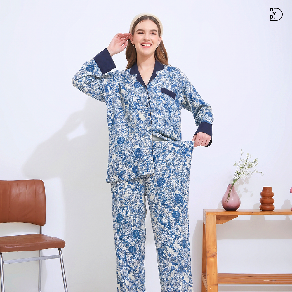 Emily Piyama Baju Panjang & Celana Panjang - DYD Label - One Set Bahan Rayon